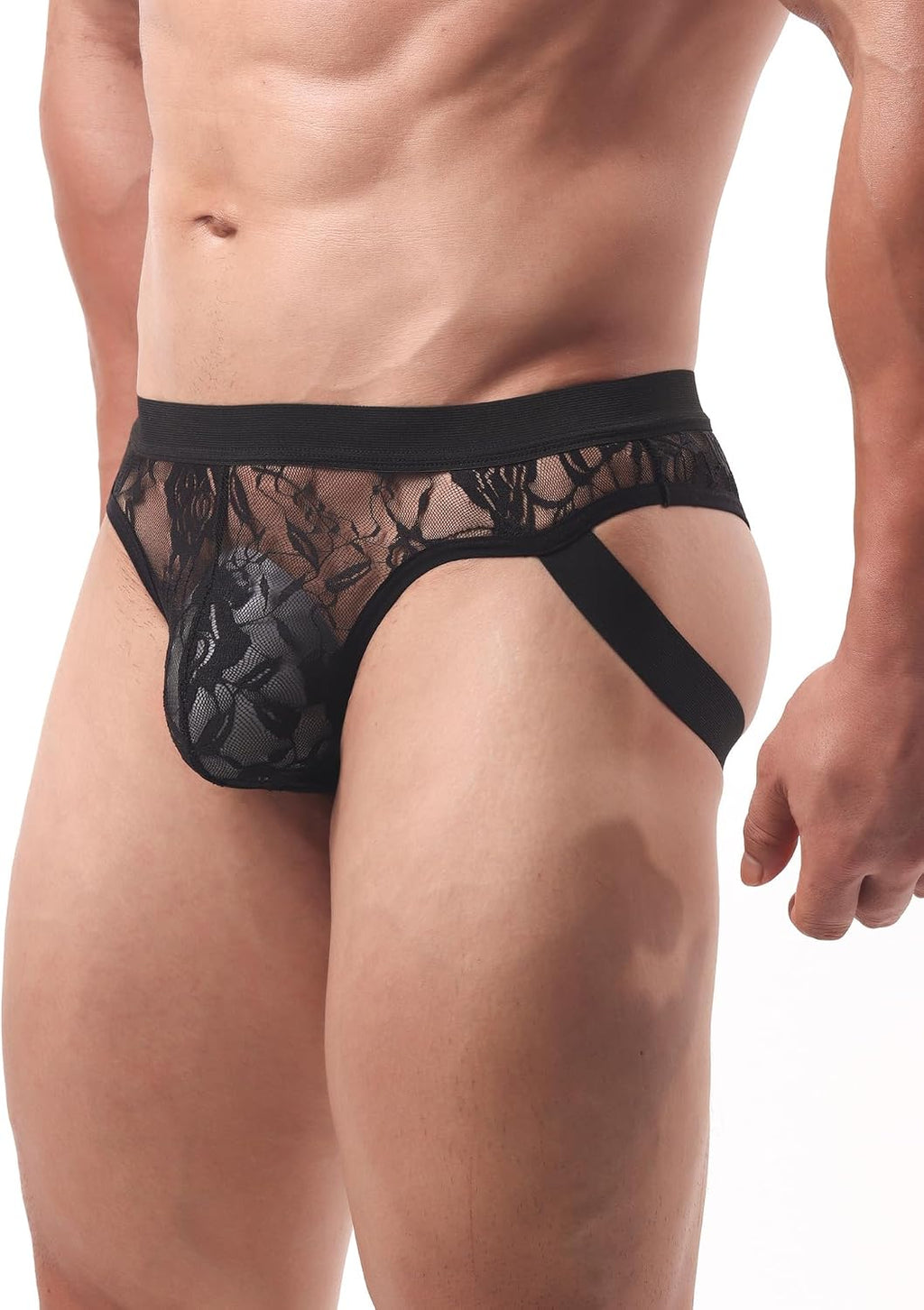 ohmydear Lace Jockstrap with Elastic Band Sexy Underwear Lingerie Panties See Through Jock Straps for Men Bottom S-XL