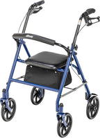 Drive Medical Rollator Walker with Seat - Stable Mobility Support - Height Adjustable - Durable Steel Frame Construction - Smooth 7.5" Wheels - Foldable - 350 Lb Limit - Blue