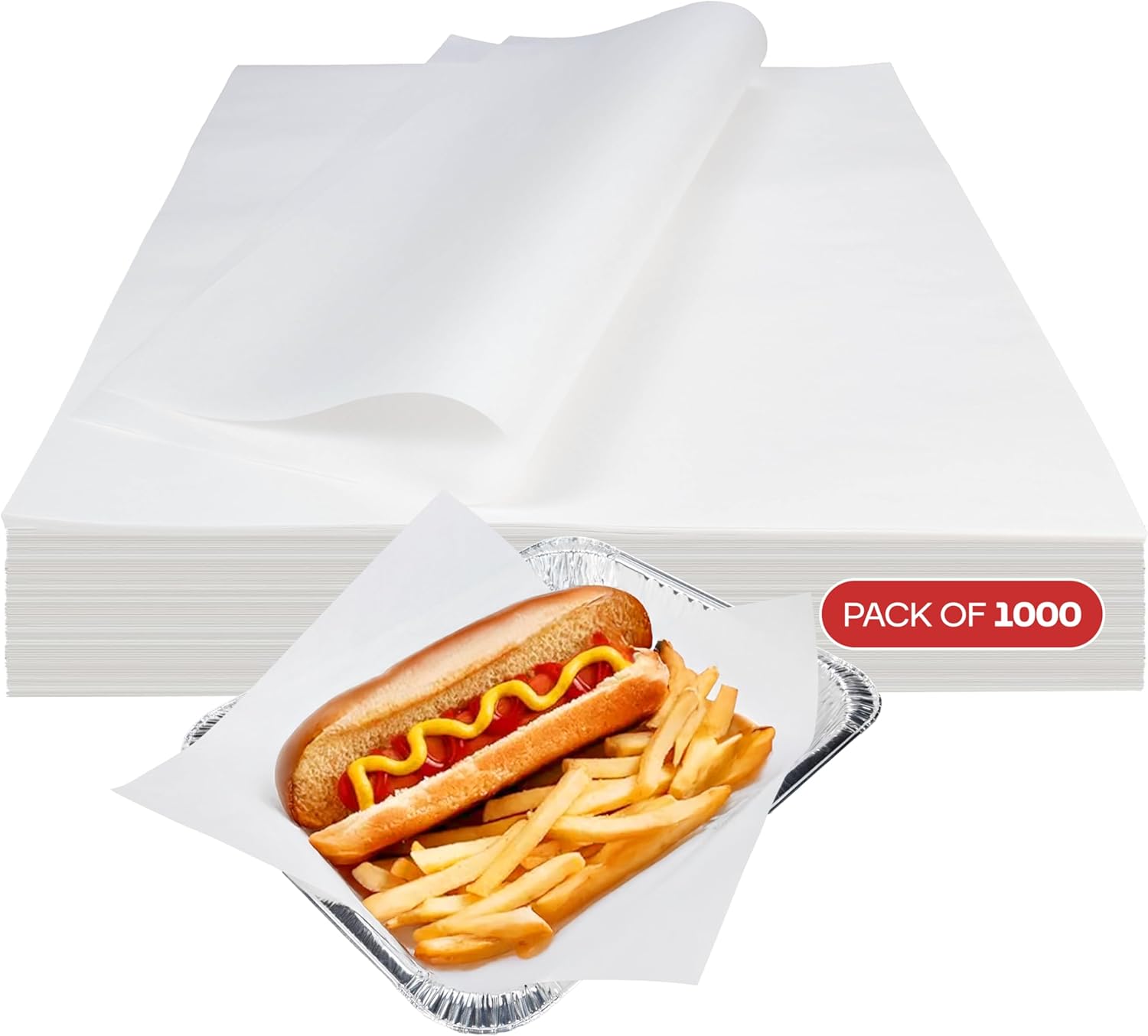 White Deli Paper Sheets, 12" x 12" (1000 pcs.) - USA-Made Premium Food Basket Liners - PFAS-free Grease Resistant Deli Paper Sheets for Snack & Baking Wrap, Picnic & Party by IDL Packaging