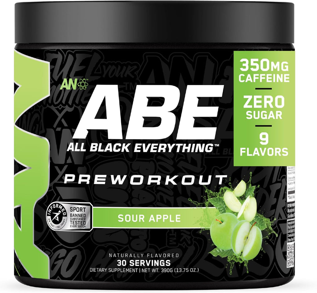 All Black Everything Pre-Workout Powder | Preworkout Energy Drink Mix | 350mg Caffeine | Beta Alanine & Citrulline | Energy Supplement for Men & Women | Sour Apple | 30 Servings