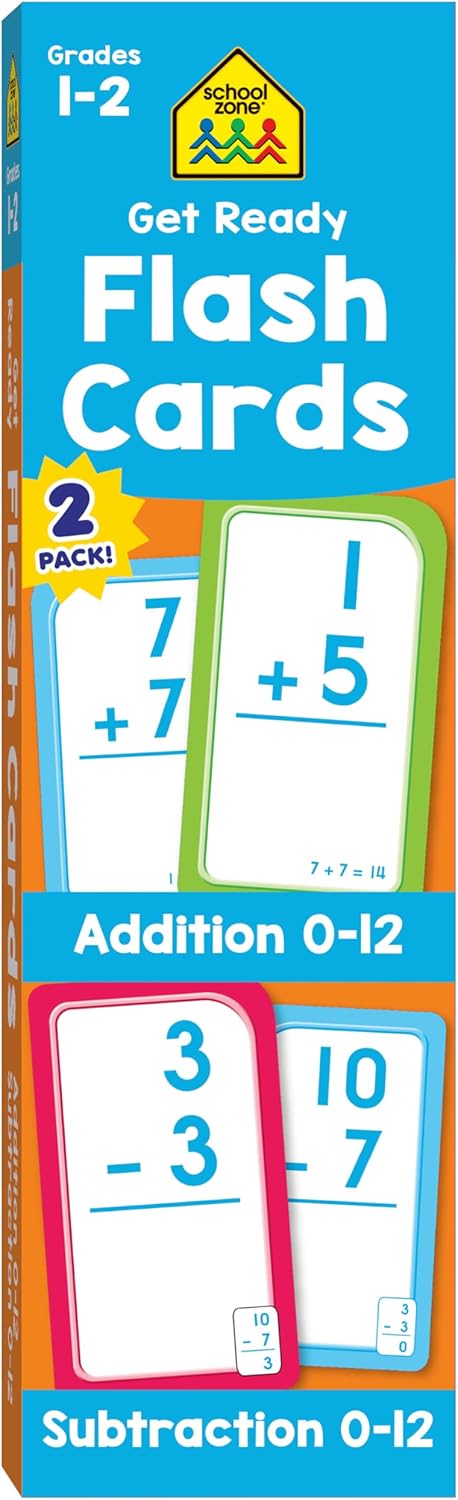 School Zone Get Ready Flash Cards Addition & Subtraction 2-Pack: 112 Math Cards, 1st & 2nd Grade, Addition 0–12, Subtraction 0–12, Early Math, Speed & Retention, Ages 6–8