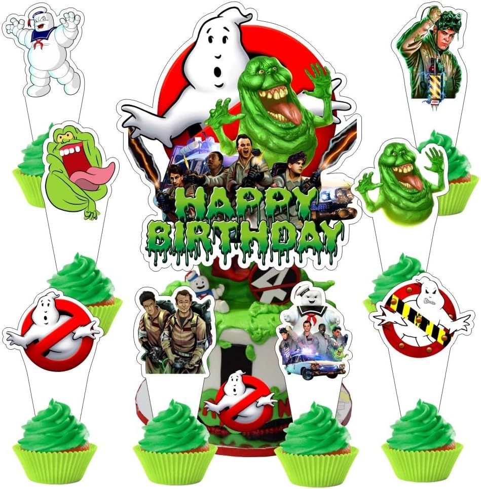 25pcs Ghost Cake Decorations with 1pcs Cake Topper, 24pcs Cupcake Toppers for Ghost Birthday Party Supplies