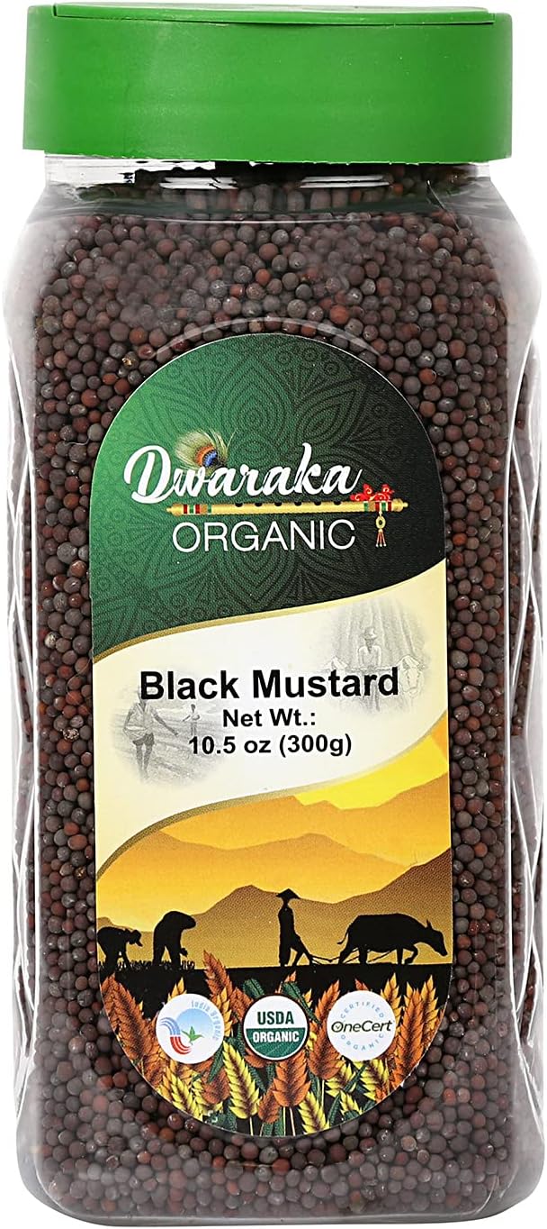 Dwaraka Organic - Black Mustard Seeds, 10.5oz, Healthy, Organic, Non GMO, All Natural