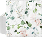 Whaline 80Pcs Eucalyptus Floral Paper Napkins Watercolor Greenery Leaves Flower Disposable Napkin Spring Sage Green Pink Luncheon Dinner Napkin for Wedding Birthday Baby Shower Bridal Party Supplies
