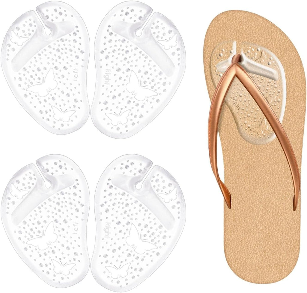 Gel Metatarsal Pads for Thong Sandals Flip-Flops, 2Pairs Forefoot Cushion Inserts, Ball of Foot Grip Pads for Metatarsal Support and Pain Relief, Anti-Slip