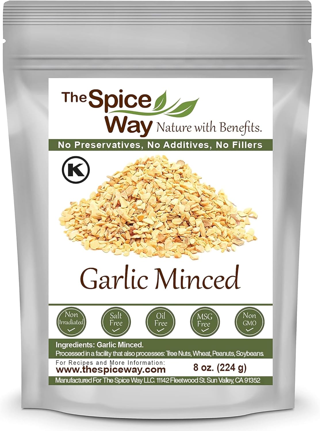 The Spice Way Minced Garlic - 8 oz - US Grown whole bulk dehydrated dried garlic flakes, more coarse than dry powder