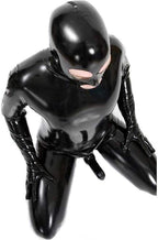 Men's shiny patent leather cat suit full body men sexy latex tight zipper jumpsuit rubber clothing