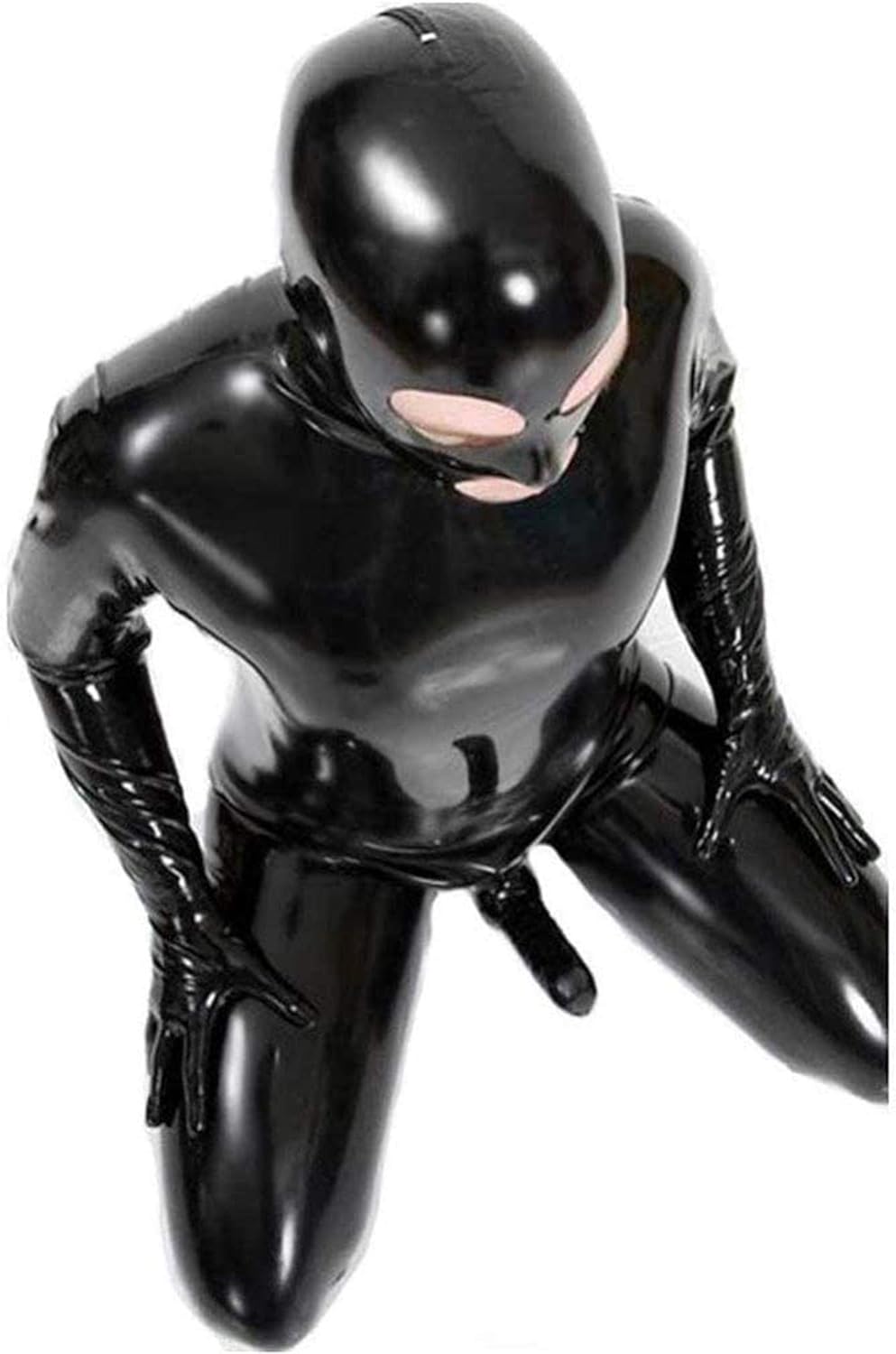 Men's shiny patent leather cat suit full body men sexy latex tight zipper jumpsuit rubber clothing