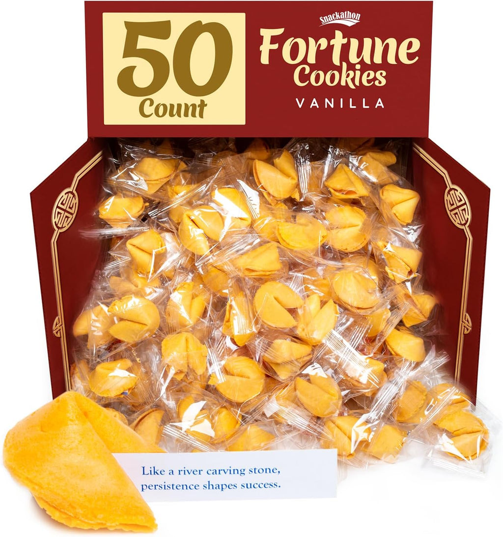 Snackathon Fortune Cookies, Individually Wrapped, Bulk Pack, Premium USA Made (50 Count, Vanilla)