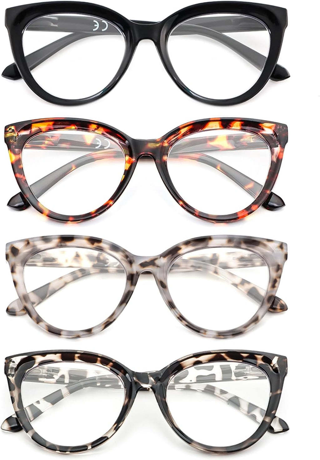 REAVEE 3 Pack Oversized Cat Eye Reading Glasses for Women men Thick Frame, Blue Light Blocking Readers Stylish Large Eyewear