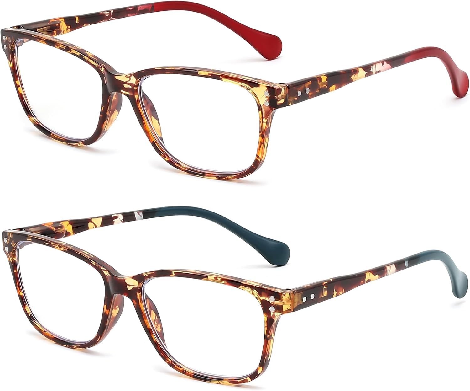 FEISEDY 2 Pack Retro Blue Light Blocking Reading Glasses Rectangular Tortoise Frame B0369