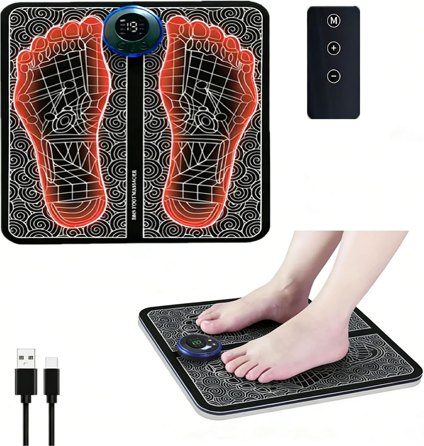 EMS Foot Massager Mat, Portable Foot Massager, There are 8 Modes and 19 Gears Available