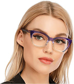 AQWANO Stylish Cat Eye Reading Glasses for Women, Computer Blue Light Blocking/Anti UV Readers Oversized Fashion Readers, Purple 1.0