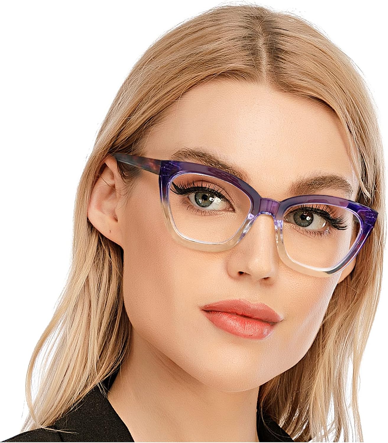 AQWANO Stylish Cat Eye Reading Glasses for Women, Computer Blue Light Blocking/Anti UV Readers Oversized Fashion Readers, Purple 1.0