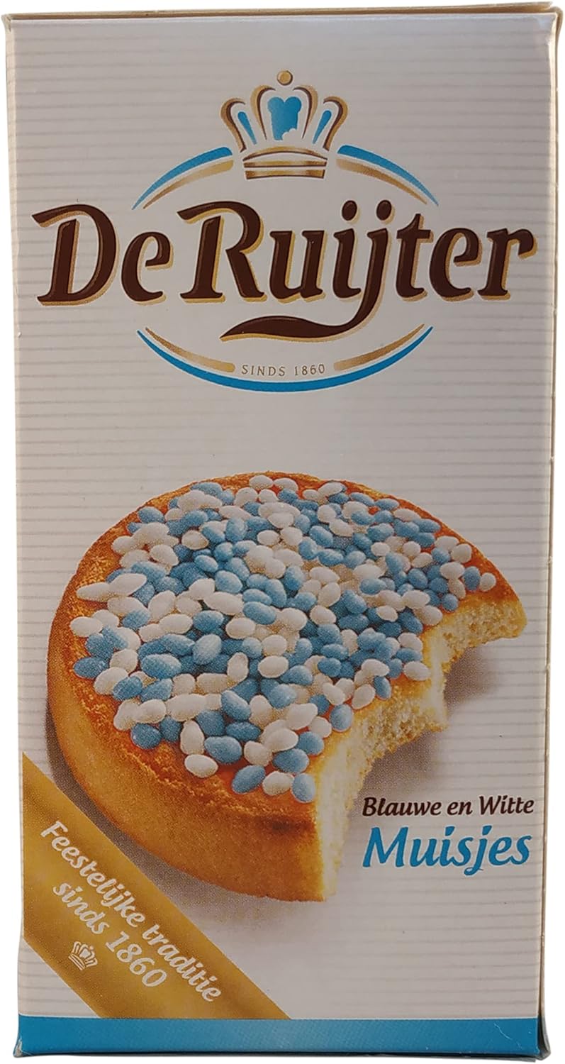De Ruijter Anise Sprinkles (Muisjes), Blue & White, 280 Gr (9.9 Oz), 1 Box