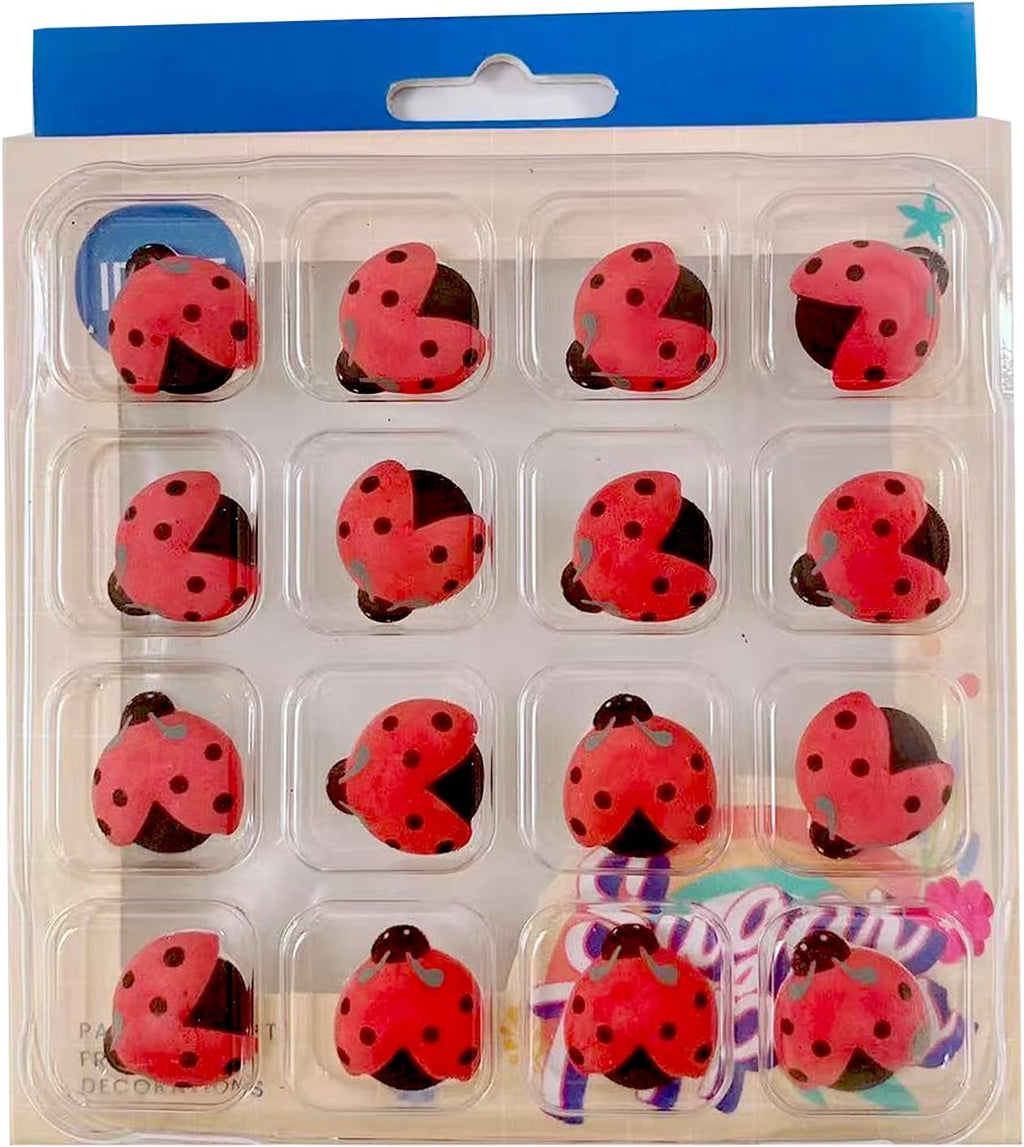 Sentovac Edible Ladybug Cake Topper Icing Decoration 16 Pcs Insect Themed Sprinkle Sugar for Cake Cupcake Cookie Ice Cream and Macarons Candy Frosting Decoration