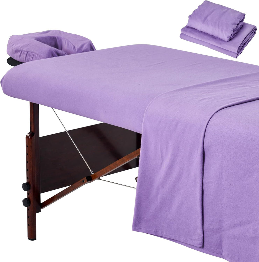 Master Massage 3-Piece Cotton Flannel Massage Table Cover Set – Purple Sheets for SPA Beds and Beauty Salons, Includes Table Cover, Face Cushion Cover, and Table Sheet