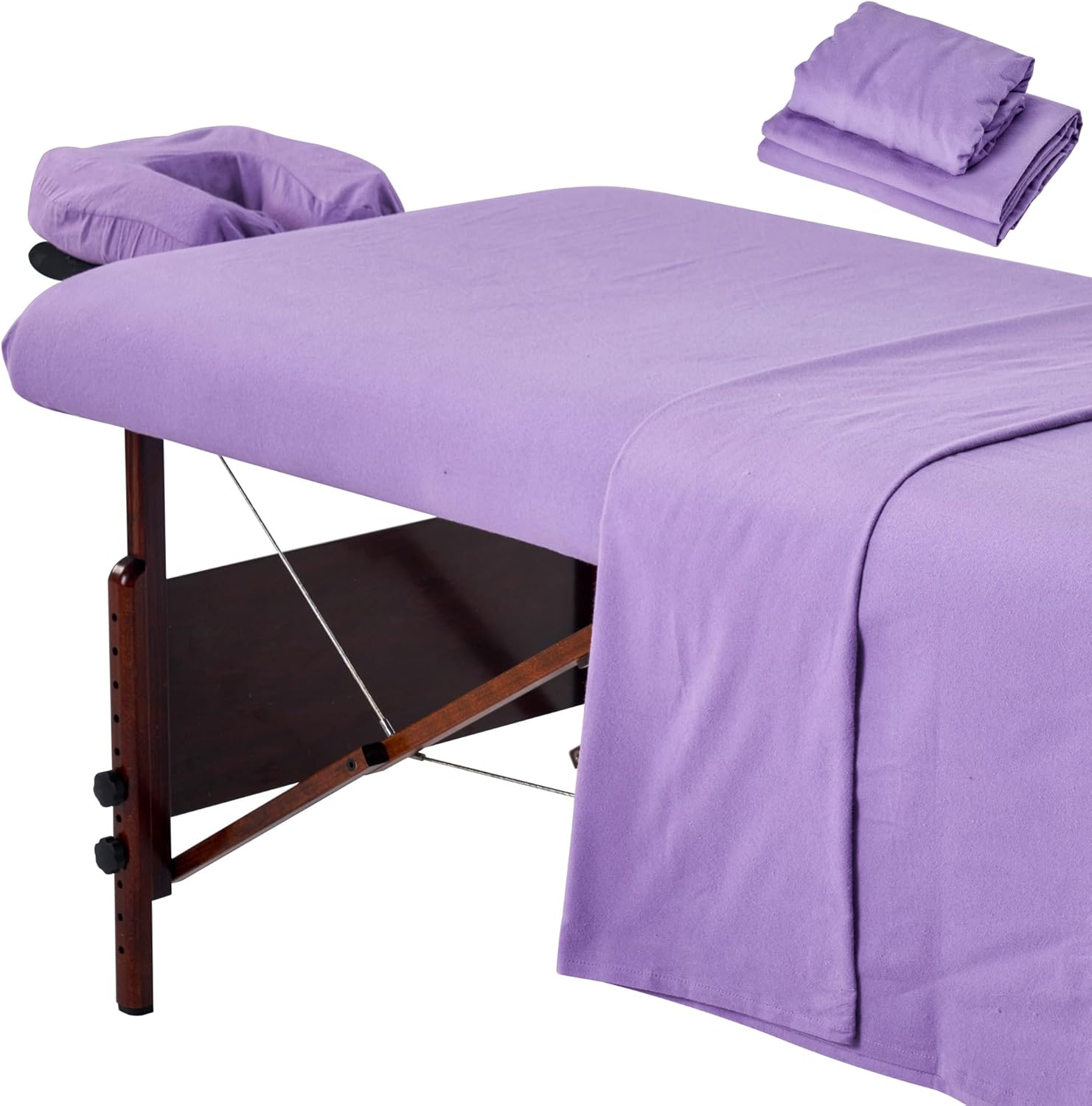 Master Massage 3-Piece Cotton Flannel Massage Table Cover Set – Purple Sheets for SPA Beds and Beauty Salons, Includes Table Cover, Face Cushion Cover, and Table Sheet