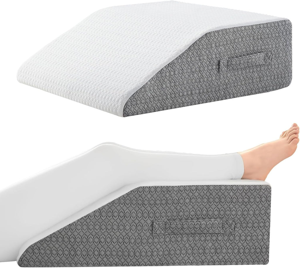 Nordjager Leg Pillow for Elevation & Support, 24"x22"x10" Memory Foam Cushion with Grey White Patterned Polyester Cover, Ideal for Improving Circulation & Relaxing Leg