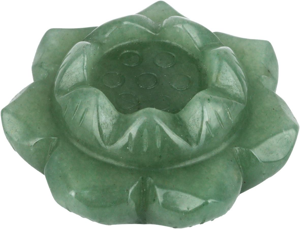 mookaitedecor Green Aventurine Carved Gemstone Lotus Flower Statue Crystal Ball Stand/Candle Holder Decorative