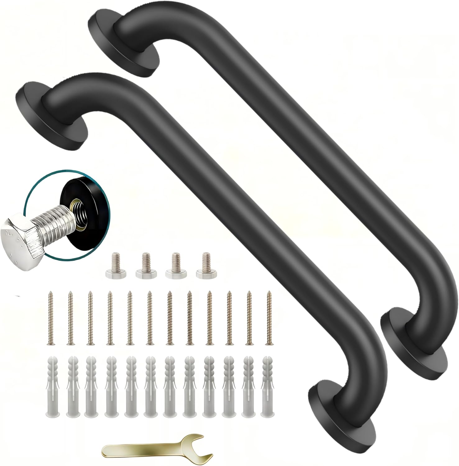 16 Inch Black Stainless Steel Handrail, Safety Grab Bars for Wall, Handicap Grab Bars for Bathroom, Shower, Toilet, RV, Hand Rails for Indoor Stairs, Stair Railing Indoor & Outdoor (2 Pack)