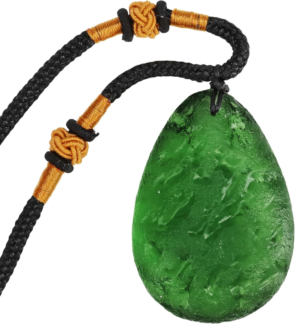 Moldavite Crystal Necklace Jewelry, Irregular Green Glass Necklace Czech Gemstone for Men Women, Unique Natural Healing Stone Meteorite Pendant, Adjustable Handmade Rope Chain, Citrine Energy Gift