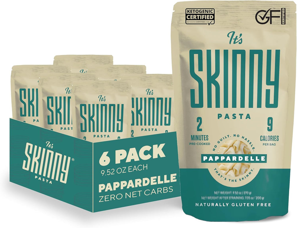 It’s Skinny Pappardelle Pasta – Low Carb Pasta, Gluten Free, Keto & Vegan-Friendly, Shirataki Konjac, Sugar-Free, High in Fiber, Only 4.5 Calories Per Serving, Ready in 2 Minutes (6 Packs)