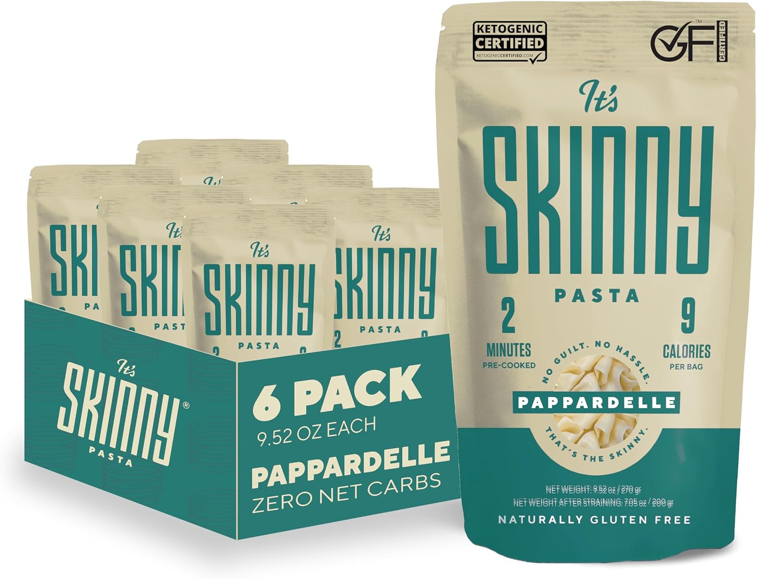 It’s Skinny Pappardelle Pasta – Low Carb Pasta, Gluten Free, Keto & Vegan-Friendly, Shirataki Konjac, Sugar-Free, High in Fiber, Only 4.5 Calories Per Serving, Ready in 2 Minutes (6 Packs)