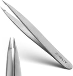 Pointed Tweezers | High Carbon Stainless Steel Needle Nose | Fine Point Precision Hair Removal | Perfectly Aligned & Hand-Filed Sharp | Silver