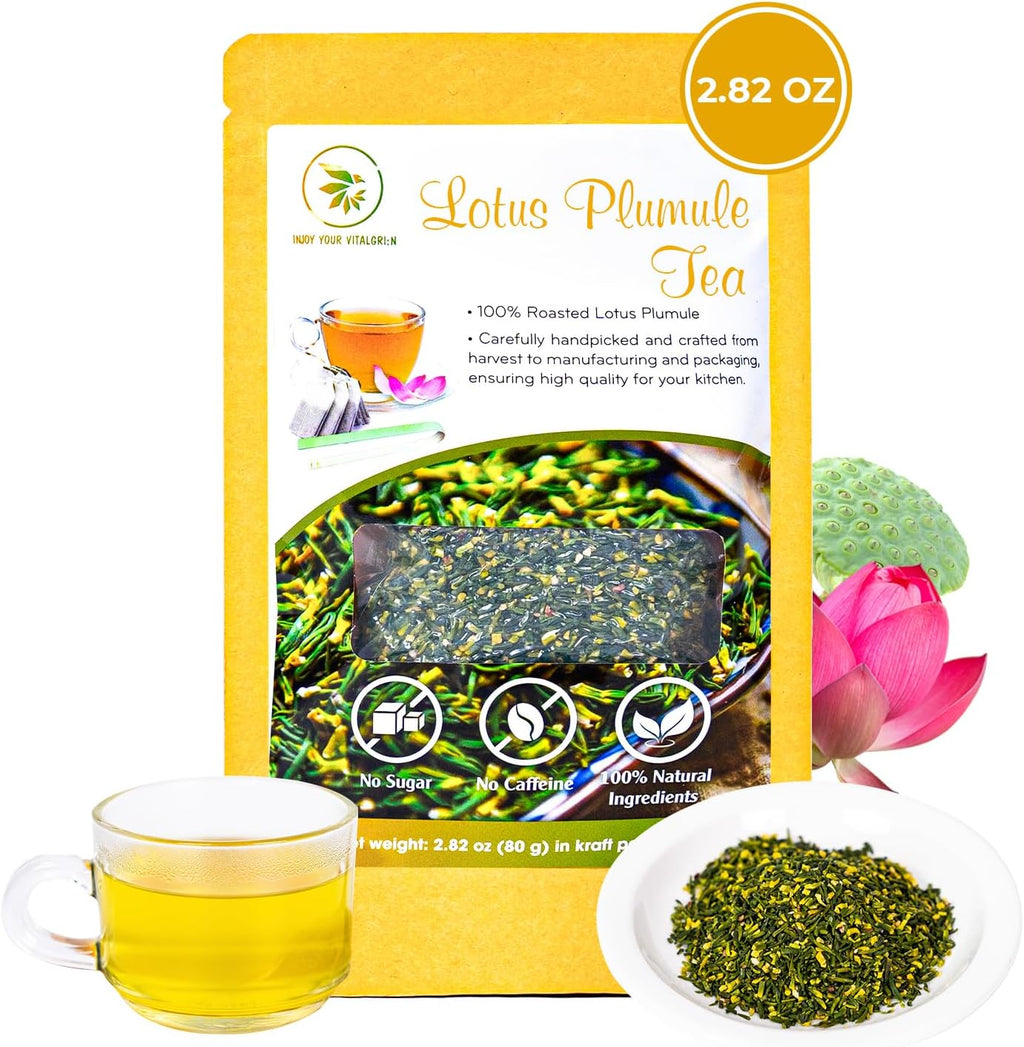 Dried Lotus Plumule, 2.82 Oz, Re-steep Herbal Tea, Refreshing & Fragrant, Mind Calm & Relax, No Additives, No Caffeine, Vietnamese Roasted Lotus Seed Core, Vacuum Sealed