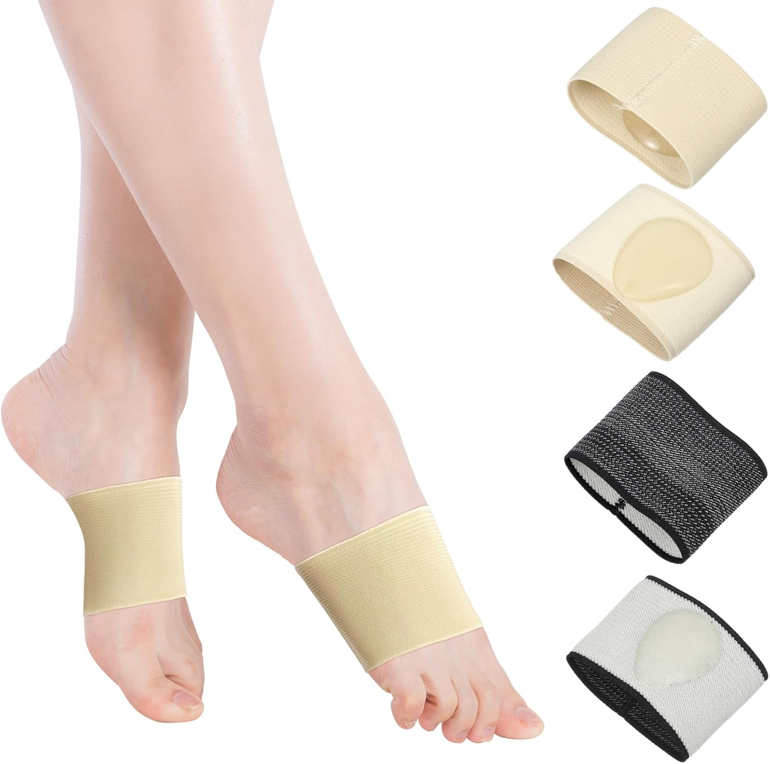 Nogeqi 2 Pairs Foot Arch Support Sleeves, Arch Support Brace Foot Compression Sleeve for Flat Feet, Heel Spurs Feet Care Pain Relief (S)