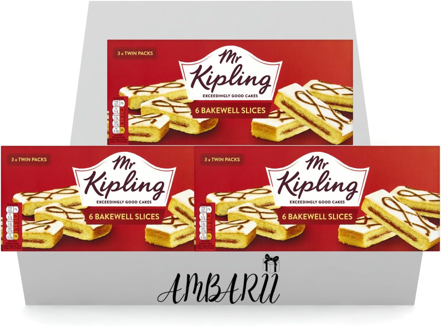 AMBARII Mr Kipling Bakewell Slices, Traditional British Cake, 6 Slices per Pack, Pack of 3