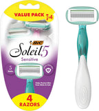 BIC Soleil 5 Sensitive Women's Disposable 5 Blade Razors, 360 Degree Moisture Strips and Pivoting Head, 4-Pack