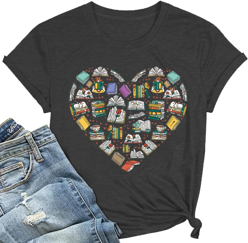 Valentine's Tshirt Women Cute Love Heart Graphic Tees Funny Cassette Tape Letter Print Splicing Short Sleeve Lover Tee Tops