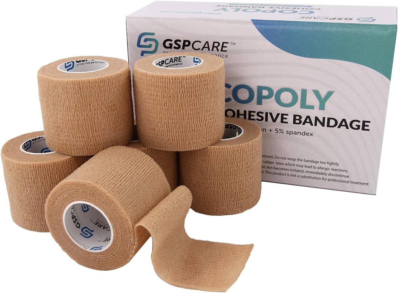 Self Adherent Cohesive Bandages Wrap 6 Count 2" x 5 Yards, Medical Tape, Adhesive Flexible Breathable First Aid Non Woven Rolls, Stretch Athletic, Ankle Sprains & Swelling, Sports