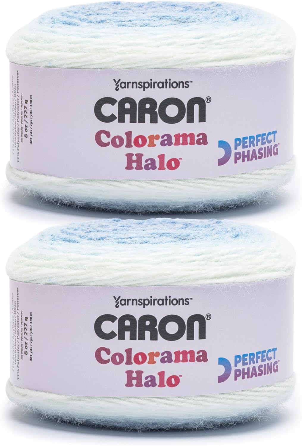 Caron Colorama Halo Cake Caron Skylight Frost Yarn - 2 Pack of 8oz/226.79g - 71% Acrylic,18% Nylon,11% Polyester - #5 Bulky - 60 Yards for Knitting, Crocheting & Crafts