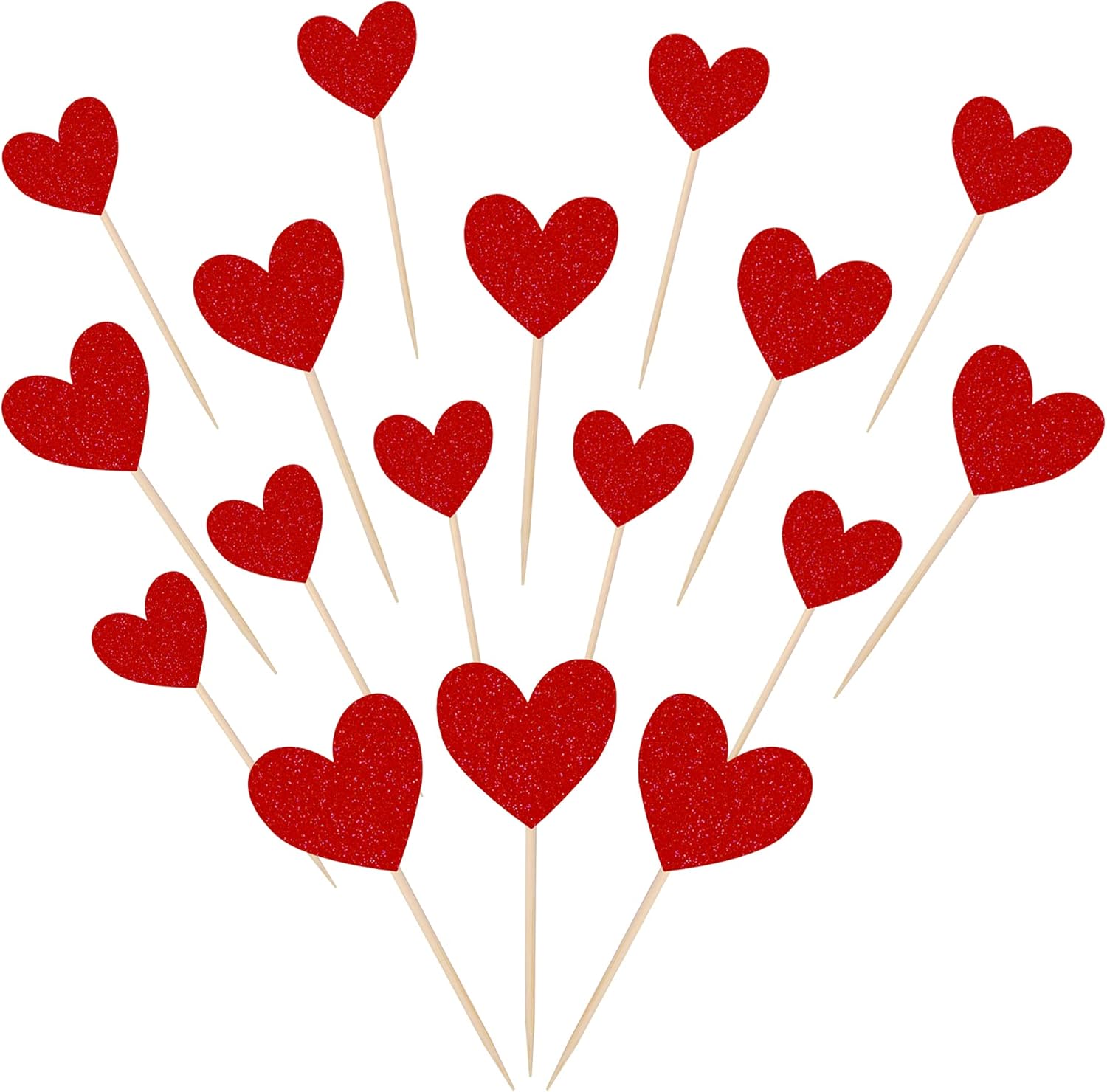 30 PCS Heart Cupcake Toppers Glitter Sweet Love Theme Cupcake Picks Wedding Engagement Bridal Shower Birthday Valentine's Day Party Cake Decorations Supplies Mixed Size Red