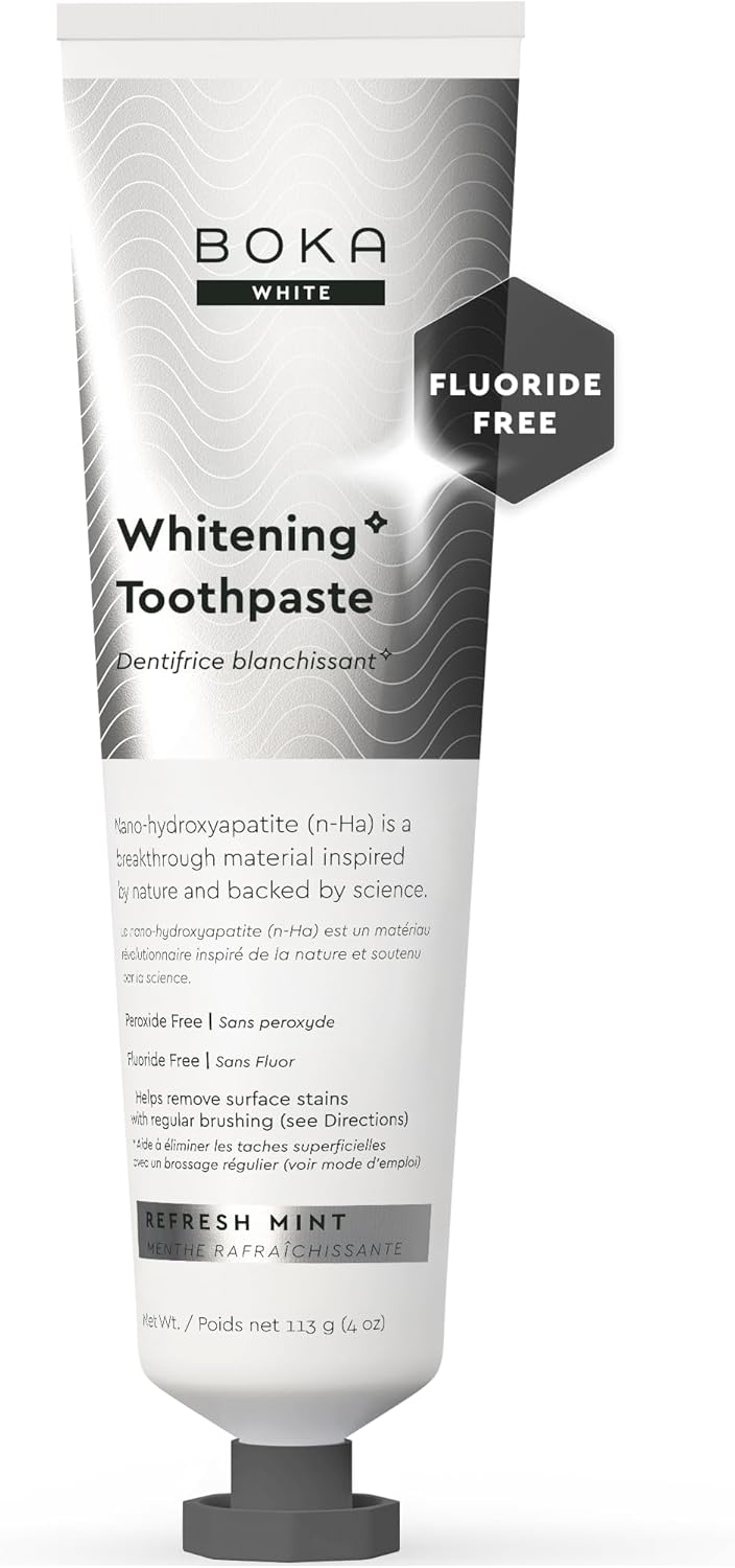 Boka Fluoride Free Toothpaste, Nano Hydroxyapatite Toothpaste, Appropriate for Sensitive Teeth, for Adult, Kids Oral Care - Whitening* Refresh Mint, 4 Fl Oz 1Pk