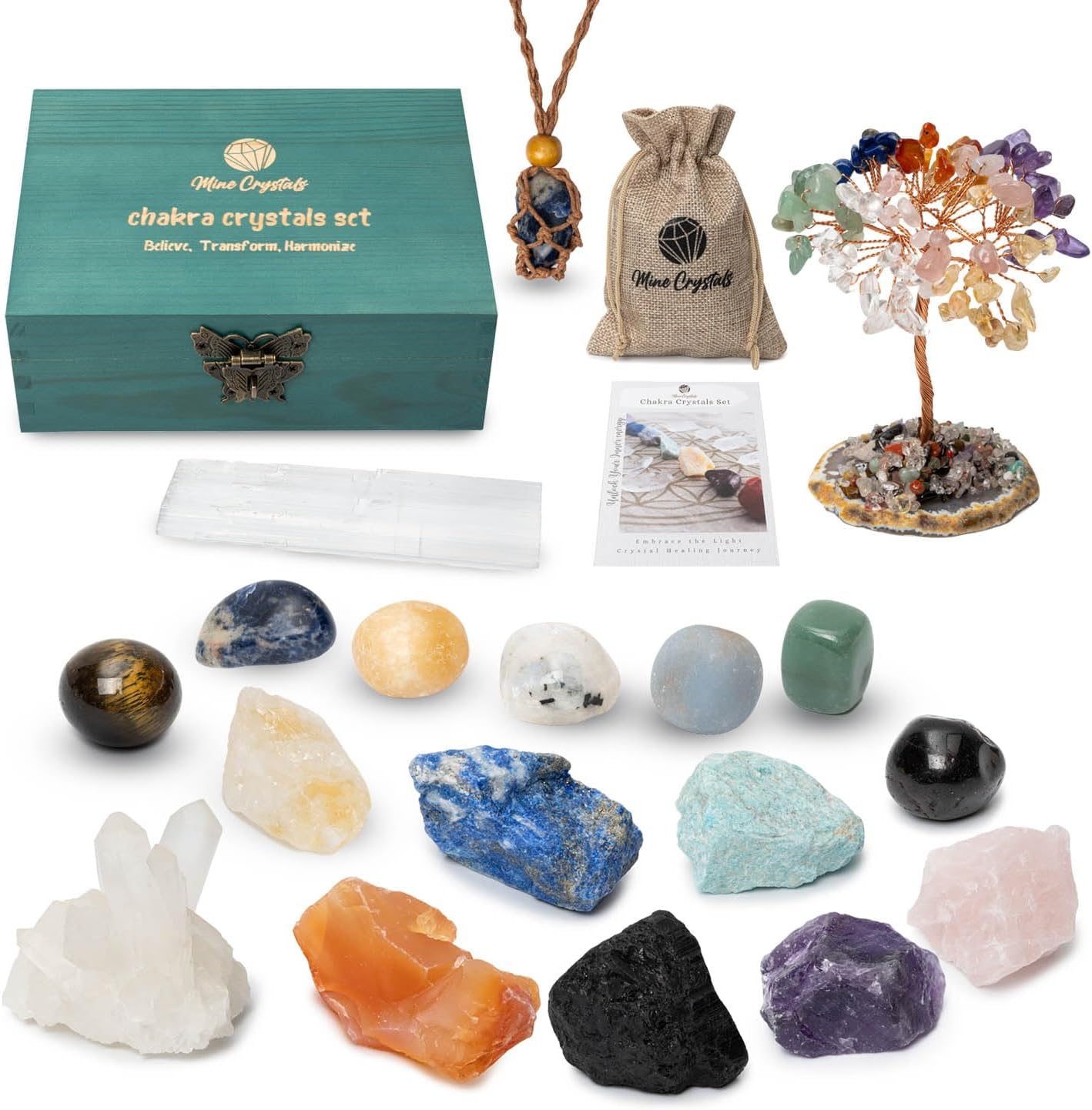 Crystal Stones Chakra Set Authentic Natural Raw Crystals Gemstones Kit Spiritual Gift - Quartz Colony Selenite Wand Rose Quartz Reiki Yoga Meditation