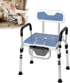 3 in 1 Bedside Commode Chair & Shower Chair for Elderly Adults, Portable Toilet with Adjustable Height, Arms & Removable Bucket for Home Care