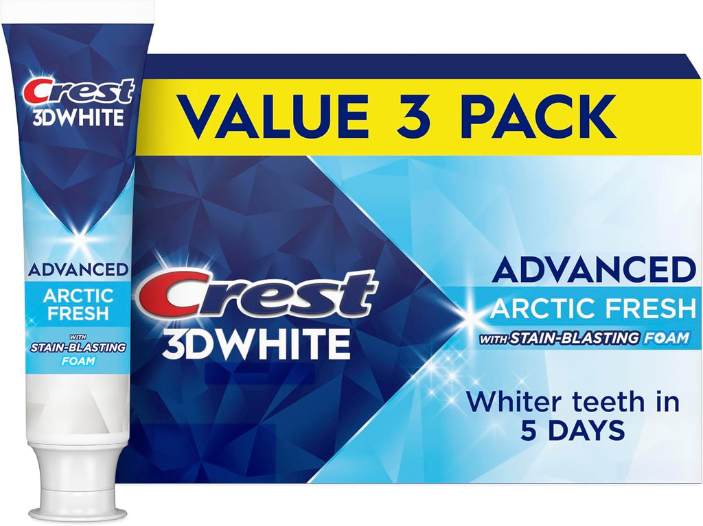 Crest 3D White Advanced Teeth Whitening Toothpaste, Arctic Fresh, 3.3 oz, Pack of 3