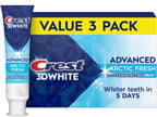 Crest 3D White Advanced Teeth Whitening Toothpaste, Arctic Fresh, 3.3 oz, Pack of 3