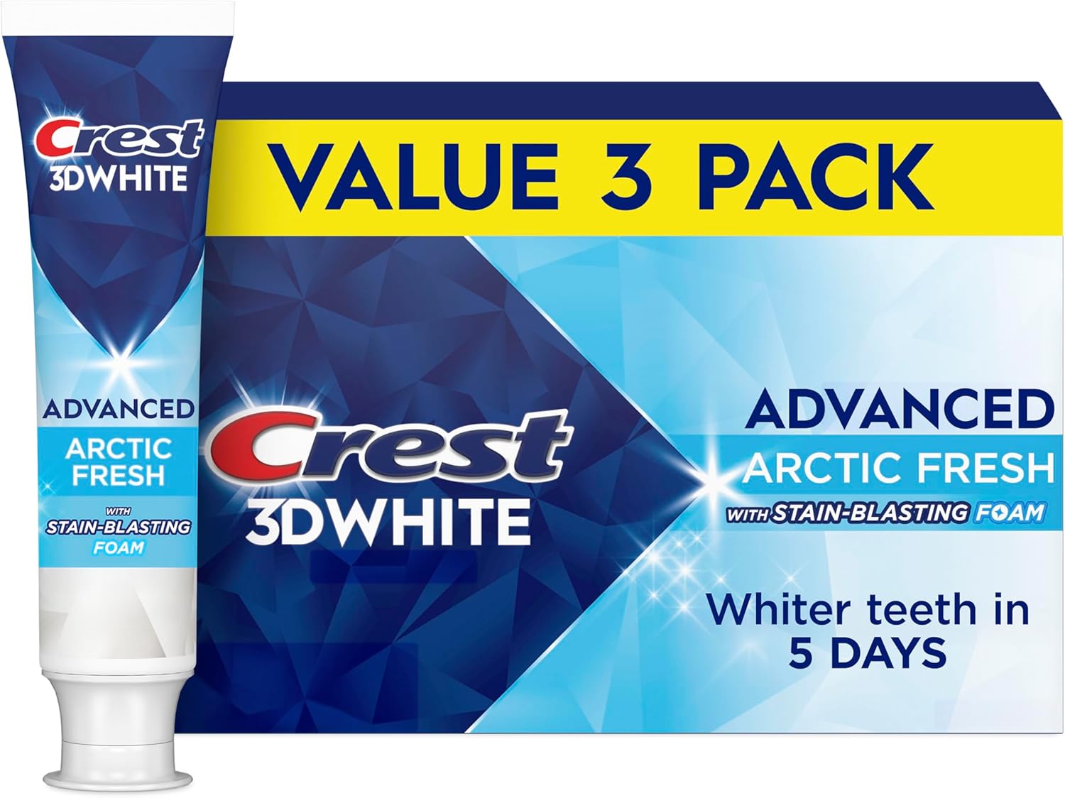 Crest 3D White Advanced Teeth Whitening Toothpaste, Arctic Fresh, 3.3 oz, Pack of 3