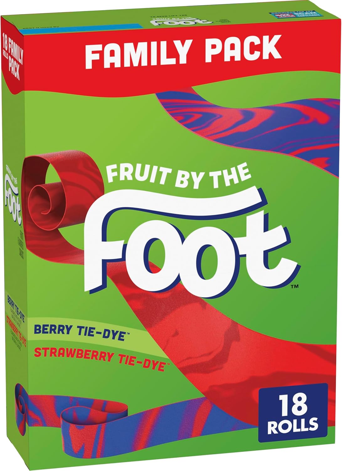 Fruit By The Foot Fruit Flavored Snacks, Berry Tie-Dye & Strawberry Tie-Dye, Family Pack, 18 Rolls, 13.5 oz