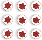 30Pcs Edible Fake Poinsettia Flowers Christmas Cupcake Toppers Wafer Paper Christmas Themed party Decorations Picks for Christmas Birthday Party Cake Decorations