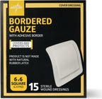 Medline Bordered Gauze, 6" x 6" Adhesive Island Wound Dressing, Sterile, 15 Count