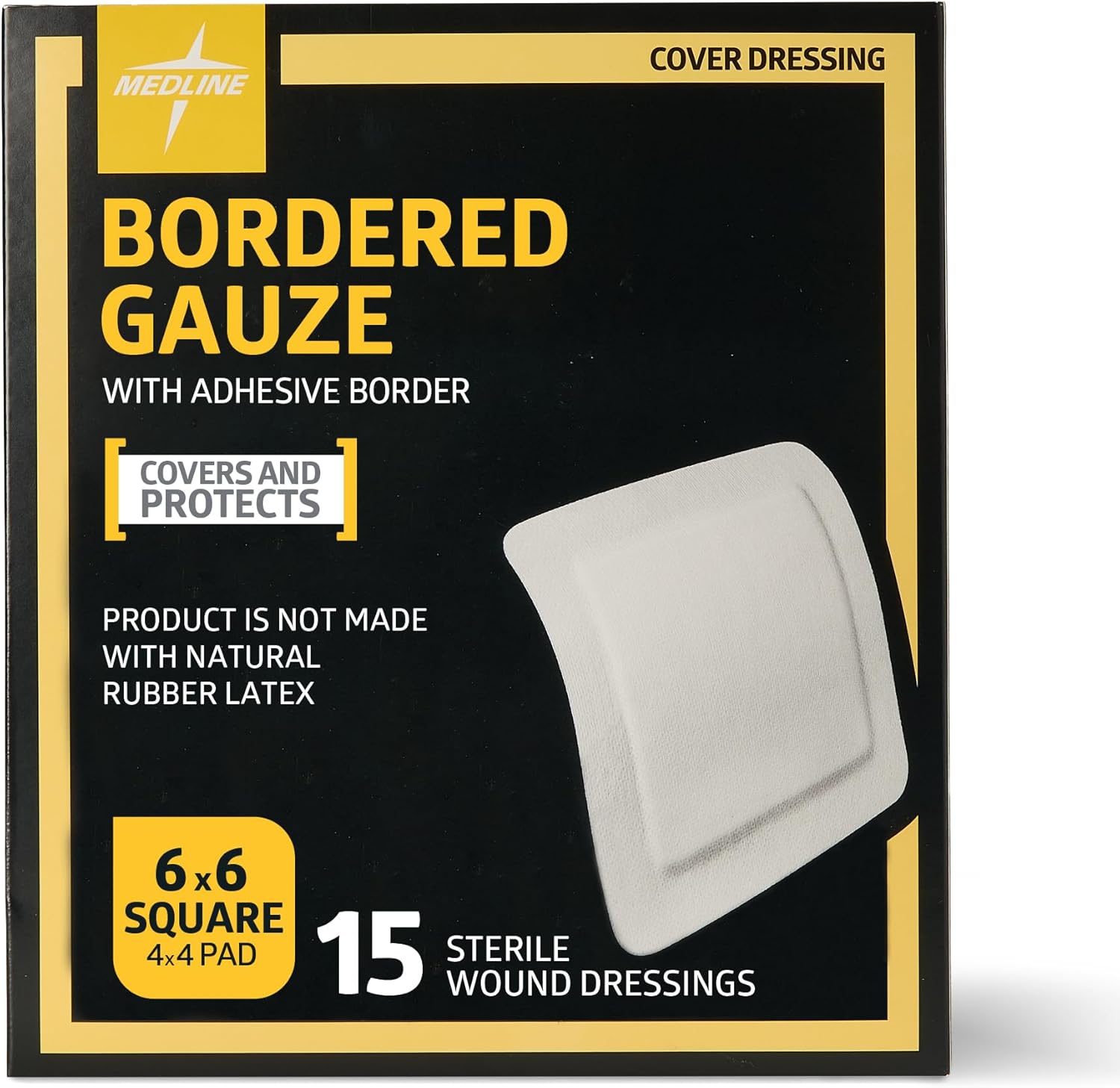 Medline Bordered Gauze, 6" x 6" Adhesive Island Wound Dressing, Sterile, 15 Count