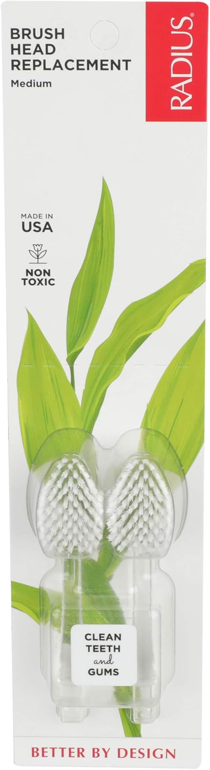 RADIUS Replacement Toothbrush Heads, Medium Bristles, 2-Count, Improve Gum Health & Reduce Gum Issues, Pack of 1