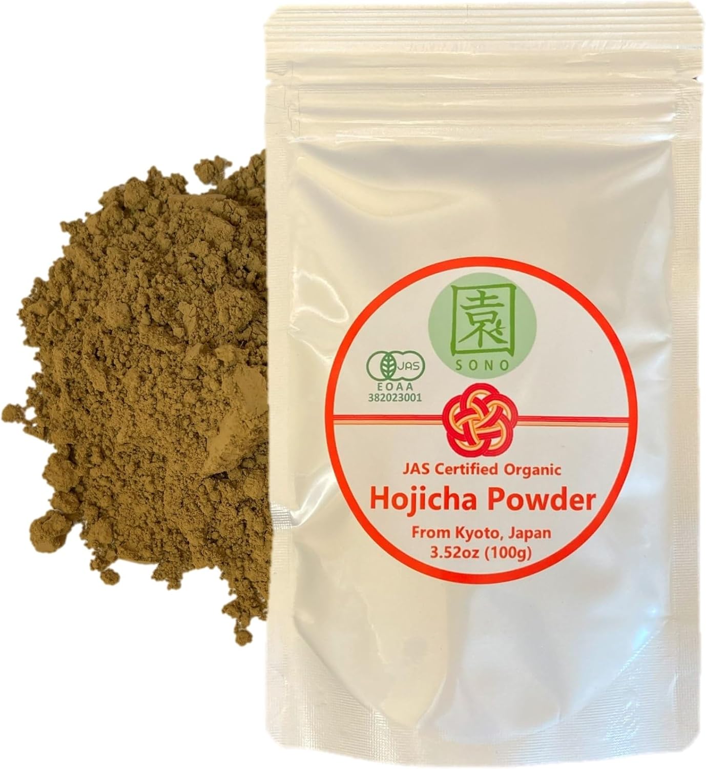 SONO Organic Hojicha Powder - Matcha-style Fine Powdered Japanese Roasted Green Tea for Houjicha Latte, Other Drinks, Baking, Topping - Kyoto Japan Origin - 3.5oz/100g (Hojicha Powder)