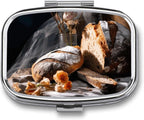 Round Pill Box Bread in Bakery Pill Case for Purse & Pocket 2 Compartment Medicine Pill Organizer Portable Travel Pillbox Medicine Vitamin Cod Liver Oil Storage Box